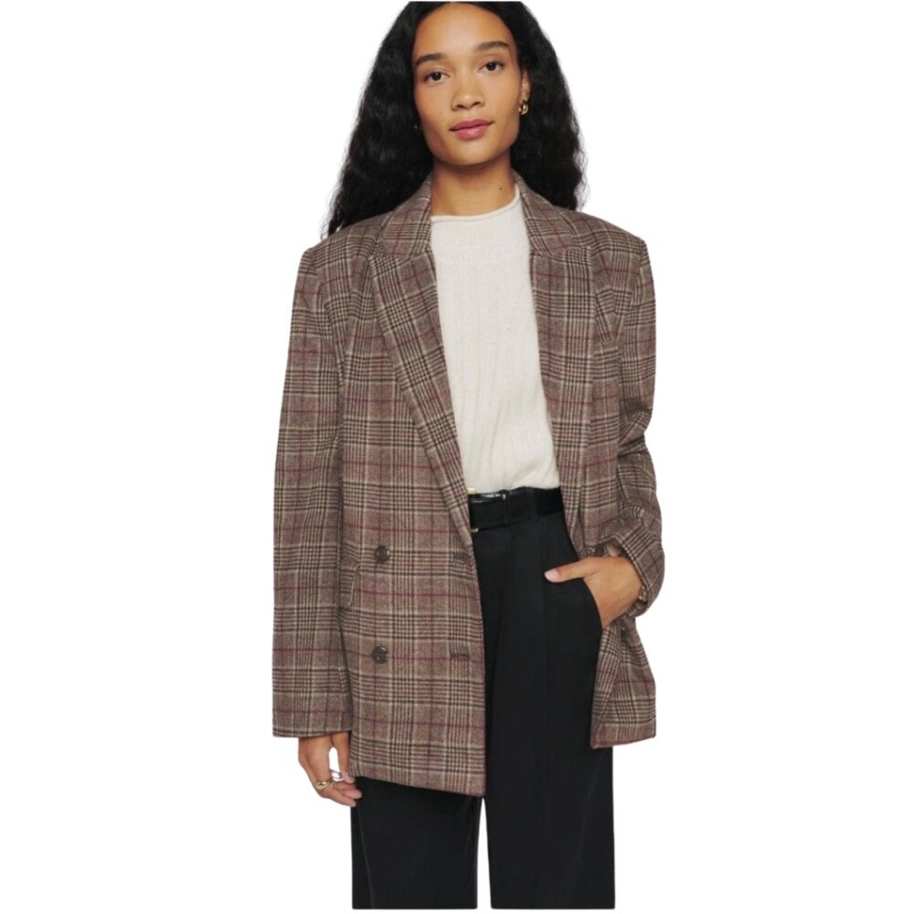 Reformation Winston Blazer in Toffee Plaid Size XS